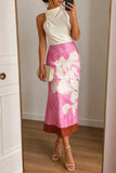 Floral Print Contrast Hem Midi Skirt