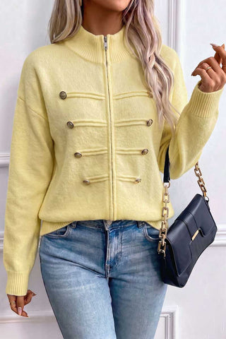 Zip-Front Mock Neck Knit Cardigan