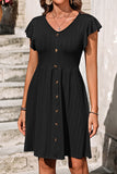 Button-Front Flutter Sleeve Dress