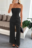 Elegant Strapless Buttoned Pants Set