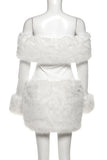 Off-Shoulder Casual Dress with Fur Trim
