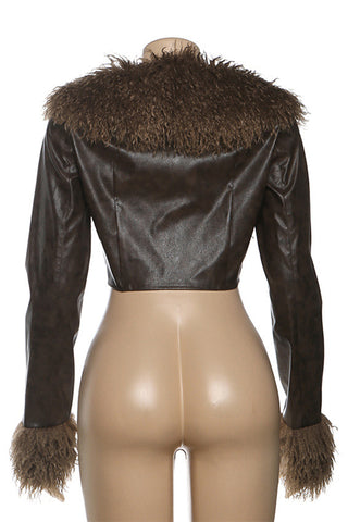 Cropped Faux Fur Collar Jacket
