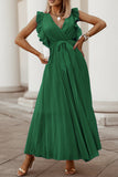 Pleated V-Neck Wrap Dress