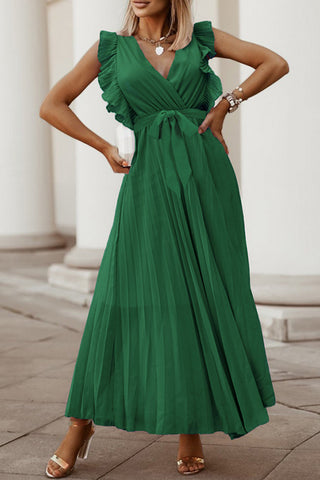 Pleated V-Neck Wrap Dress