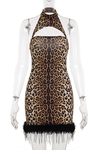 Halter Neck Leopard Print Mini Dress