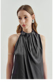 Pleated Drape Neck Sleeveless Blouse