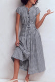 Belted Button-Front Midi Dress