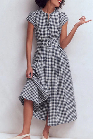 Belted Button-Front Midi Dress