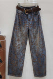 Paisley Print High-Waist Baggy Jeans
