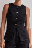 Button-Front Denim Top and Shorts Set
