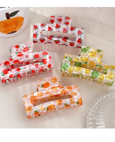 Fruit Print Rectangle Claw Clip