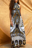 Tie-Back Halter Printed Maxi Dress
