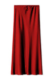 Satin Drawstring Waist Slip Midi Skirt