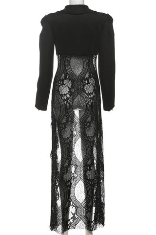 Tie-Front Sheer Panel High-Low Blazer
