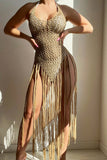 Fringe-Hem Halter Vacation Dress