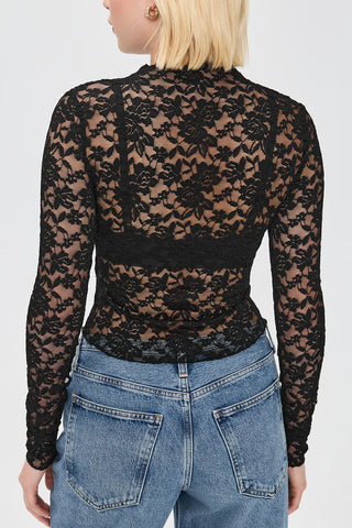 Floral Lace Mock Neck Long Sleeve Blouse