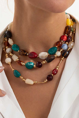 Multi-Strand Polished Stone Bead Necklace