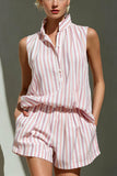 Sleeveless Button-Front Shorts Set