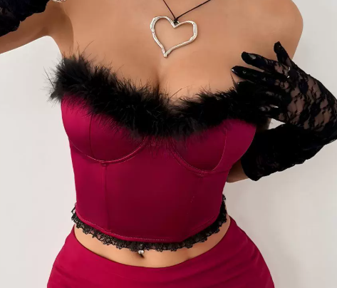 Feather-Trim Strapless Bustier Top