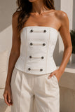 Double Button Detail Strapless Tank Top
