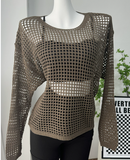 Long-Sleeve Crochet Knit Top