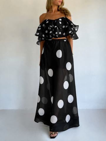 Off-Shoulder Polka Dot Skirt Set