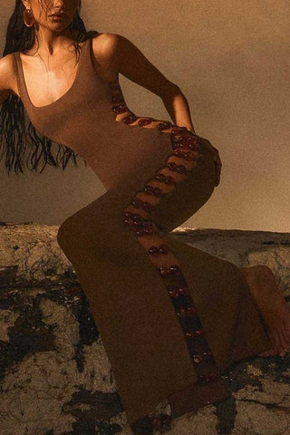 Square Neck Side-Cutout Maxi Dress