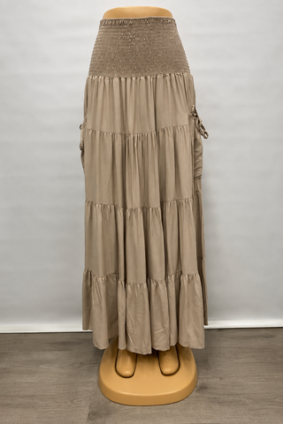 Smocked Waist Tiered Midi Skirt