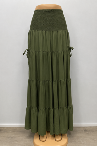 Smocked Waist Tiered Midi Skirt