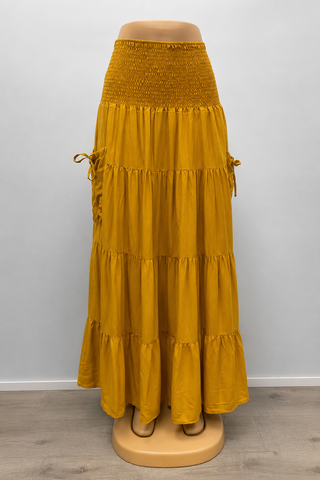 Smocked Waist Tiered Midi Skirt