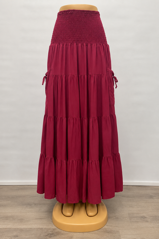 Smocked Waist Tiered Midi Skirt