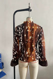 Spotted Faux Fur Cuff Long Sleeve Coat