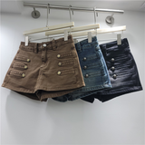 High-Waist Button Detail Denim Shorts