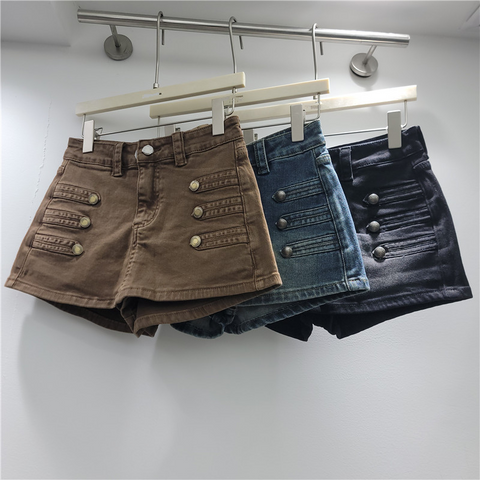 High-Waist Button Detail Denim Shorts
