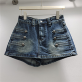 High-Waist Button Detail Denim Shorts