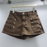 High-Waist Button Detail Denim Shorts