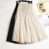 Sheer Mesh Overlay A-Line Skirt