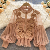 Floral Mesh Puff Sleeve Blouse
