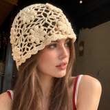 Floral Crochet Open-Knit Bucket Hat