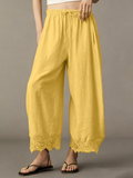 Lace-Trim Wide-Leg Casual Pants
