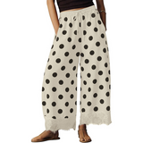 Lace-Trim Wide-Leg Casual Pants