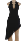 Fringe Halter Asymmetrical Bodycon Dress