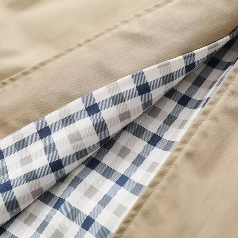 Plaid Lining Notched Collar Trench Coat