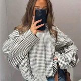 Plaid Mock Neck Long Sleeve Jacket
