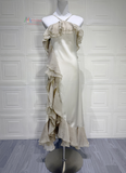 Ruffle Halter Asymmetrical Casual Dress