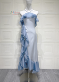 Ruffle Halter Asymmetrical Casual Dress