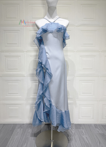 Ruffle Halter Asymmetrical Casual Dress