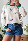 Duck Print Ribbed Crew Neck Sweatshirt
