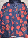 Sheer Floral Lace Trim Button-Front Blouse