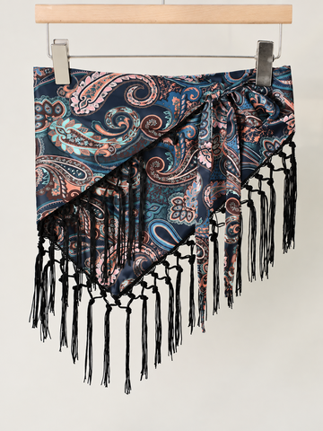 Elephant Print Fringe Scarf